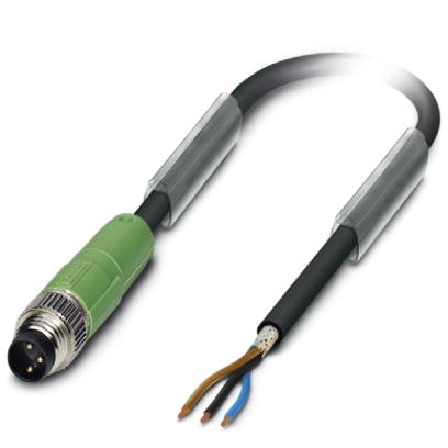 Phoenix Contact M8 Cordset; SAC-3P-M 8MS/ 3.0-PUR SH; Male Straight; 3-Pin; 3-Wire; Shielded 3m PUR Cable